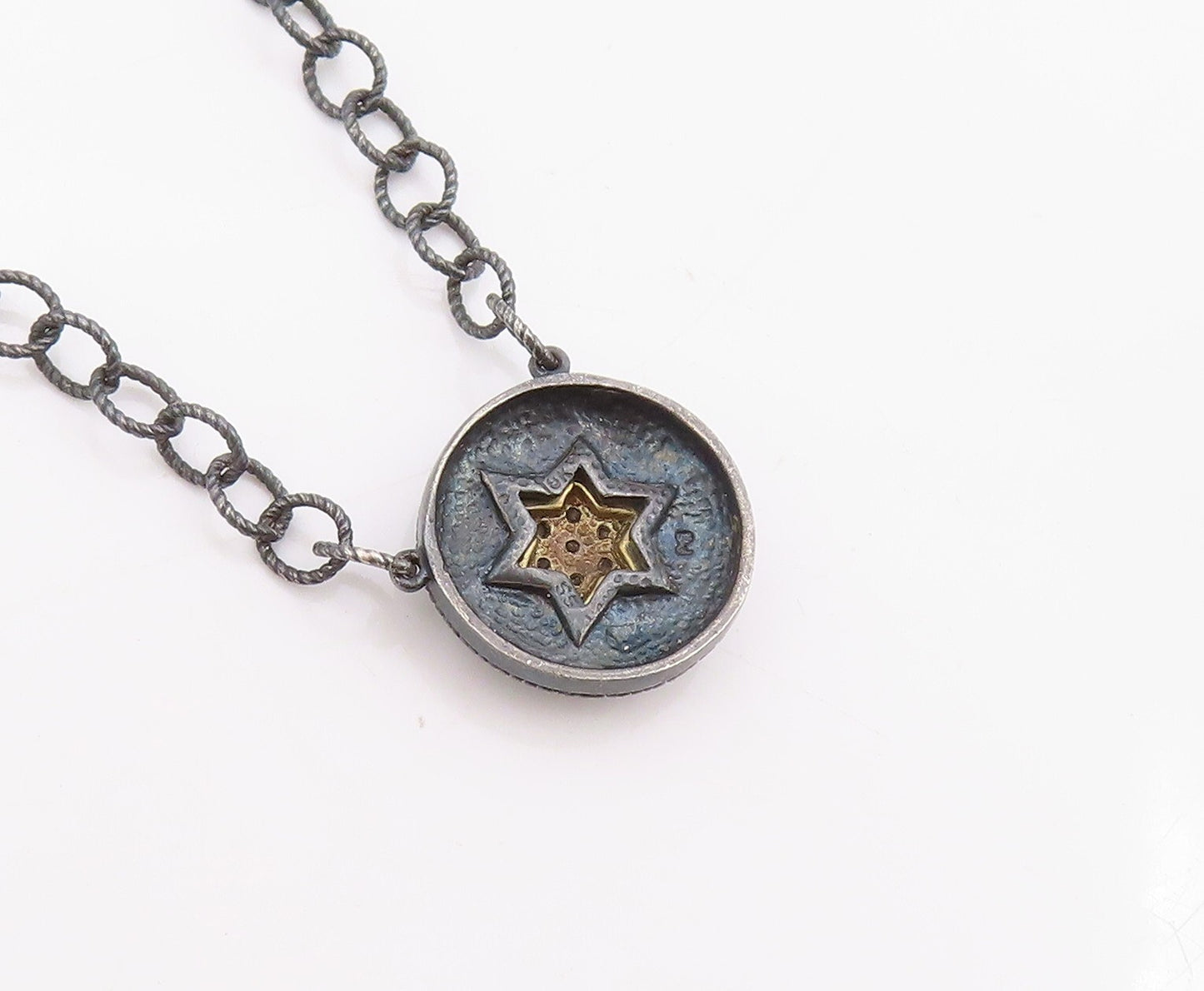 14k Gold 925 Sterling Silver Vintage Necklace Dark Tone Enameled CZ Star  NE4438