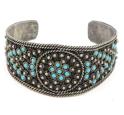 925 Sterling Silver  Vintage Antique Turquoise Ornate Cuff Bracelet  BT7500