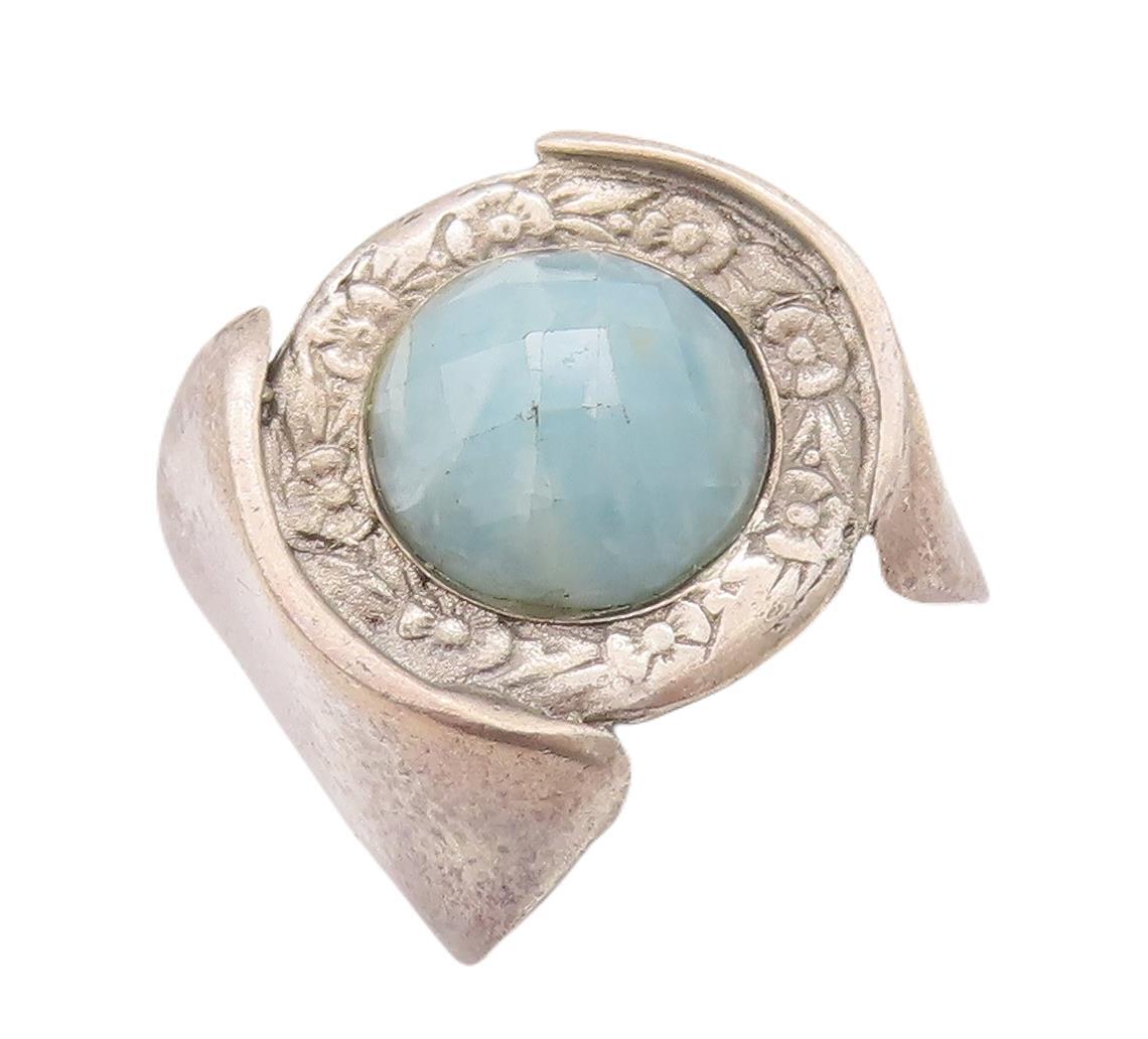 925 Sterling Silver Vintage Ring Designer Carved Round Gemstone  Sz 8  RG28293
