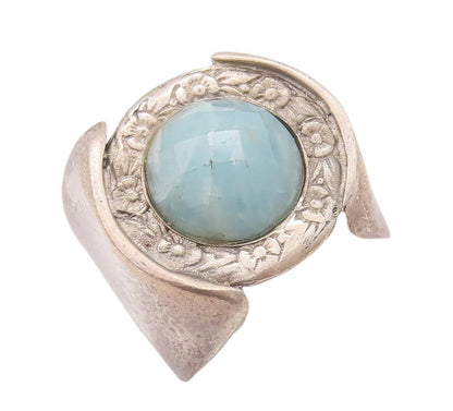 925 Sterling Silver Vintage Ring Designer Carved Round Gemstone  Sz 8  RG28293