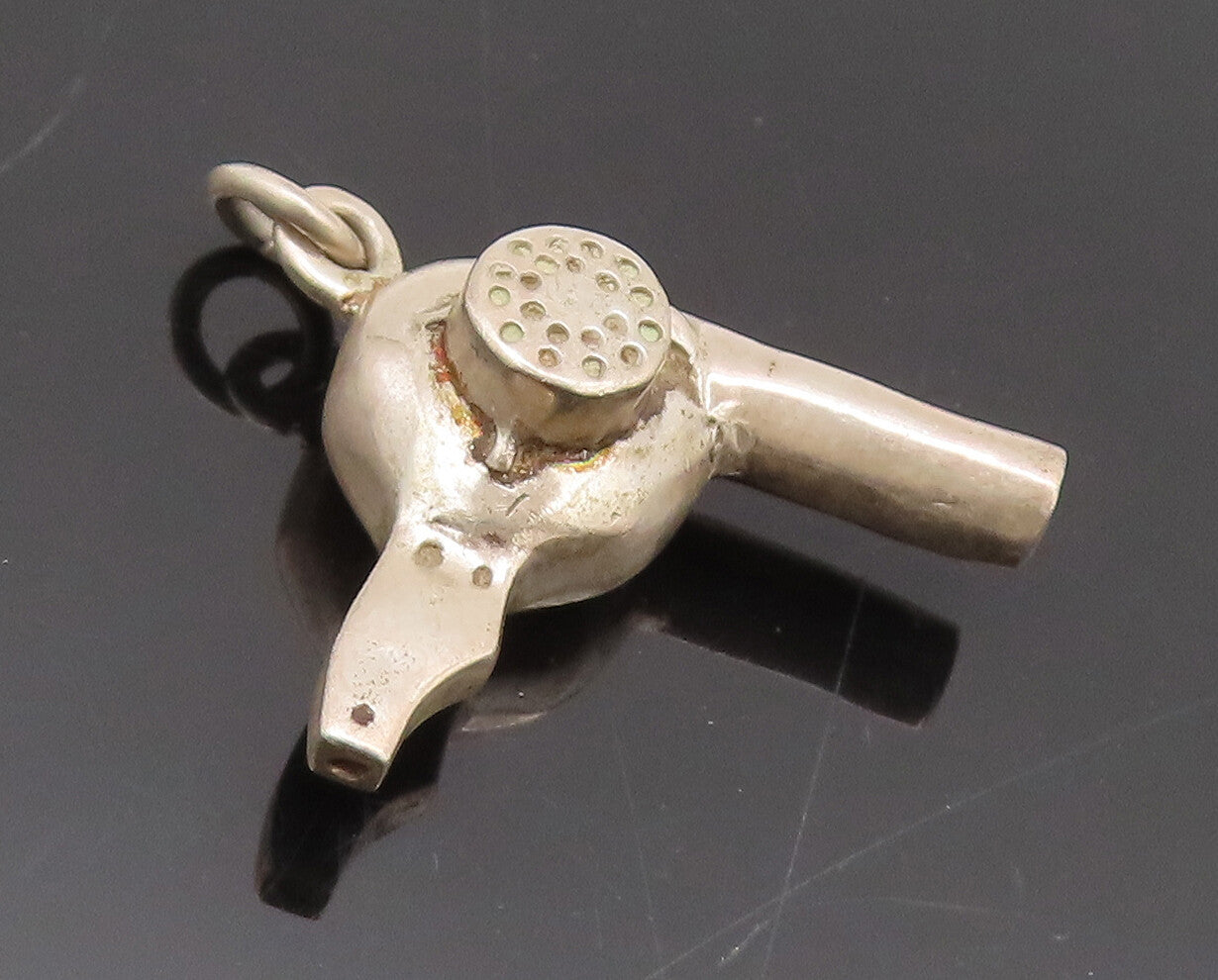 925 Sterling Silver  Vintage Carved Hair Blow Dryer Charm Pendant  PT22337