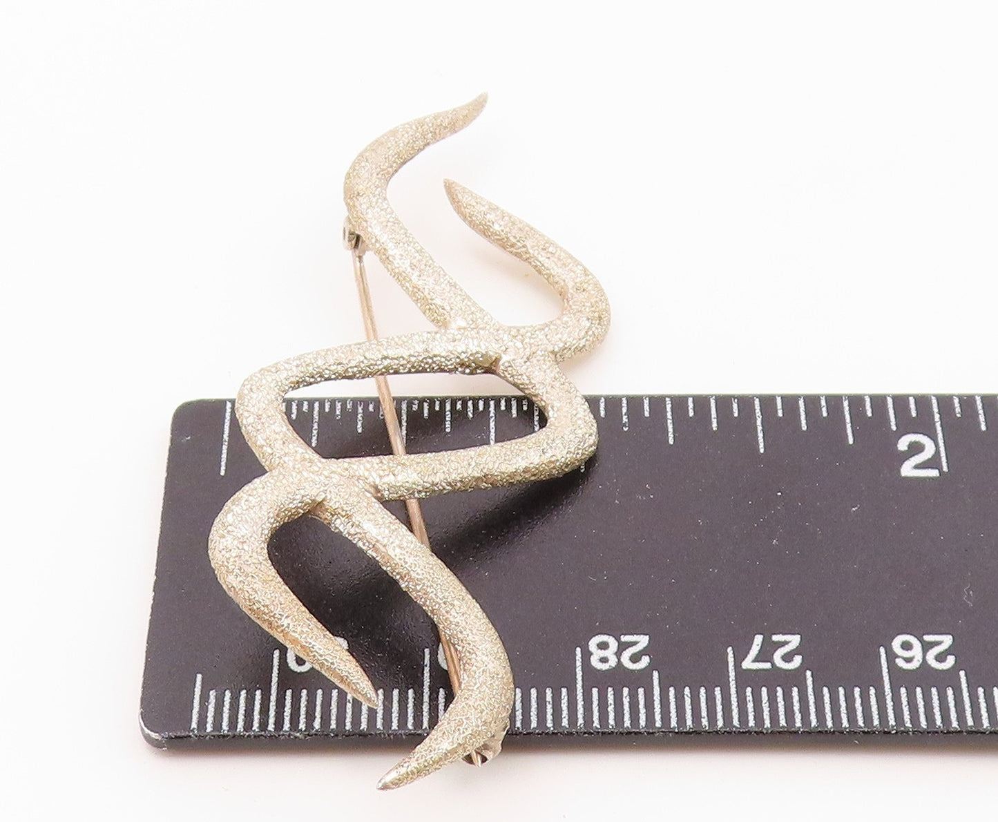925 Sterling Silver  Vintage Textured Wavy Crisscross Brooch Pin  BP9636