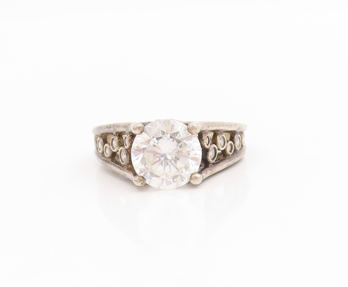 925 Sterling Silver Vintage Ring Round Cut CZ Intricate Openwork  Sz 6  RG34359