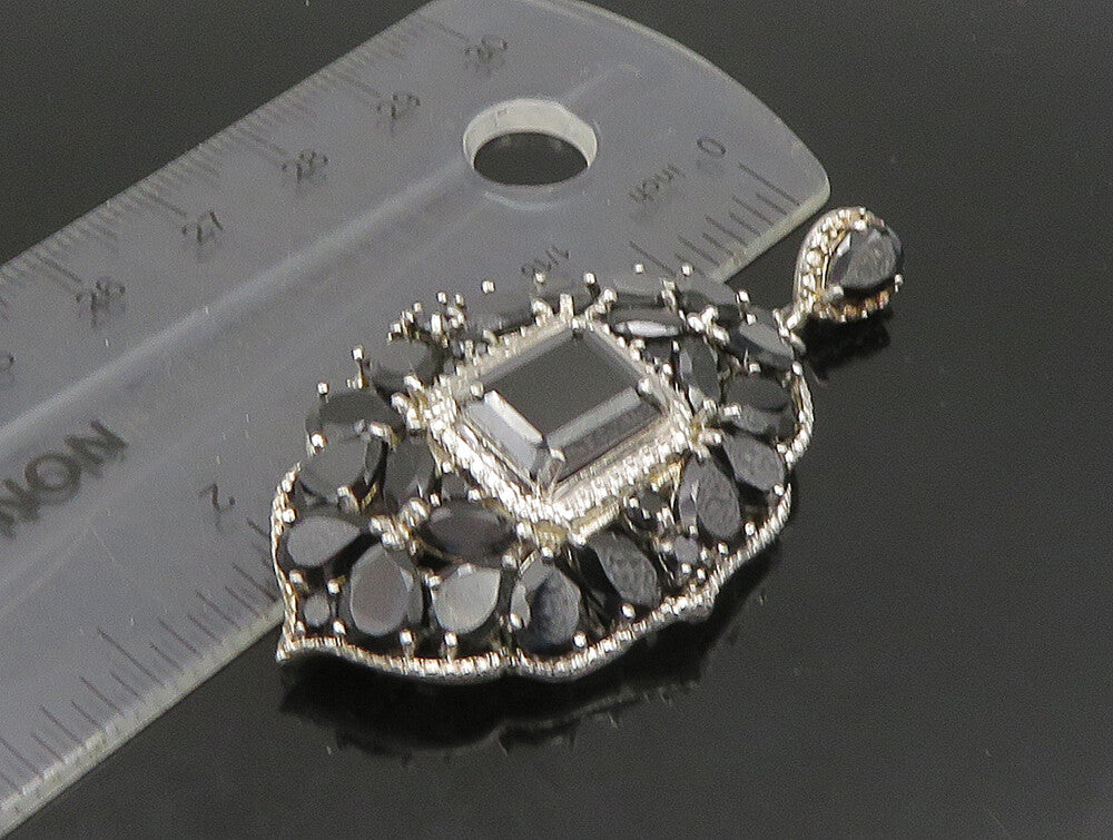 925 Sterling Silver  Vintage Prong Set Black Spinel Cluster Pendant  PT19626