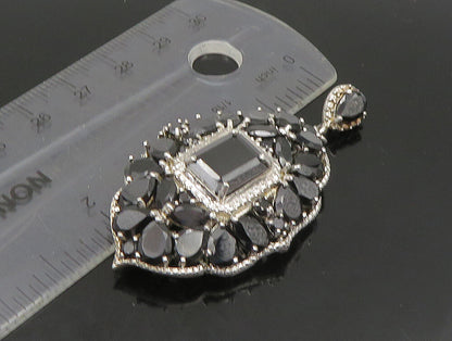 925 Sterling Silver  Vintage Prong Set Black Spinel Cluster Pendant  PT19626