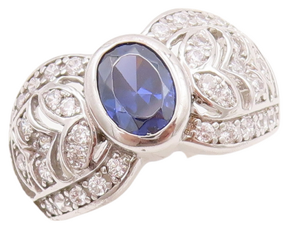 925 Sterling Silver Vintage Ring Designer Cutout 2 Tone CZ Inlay  Sz 7  RG29463