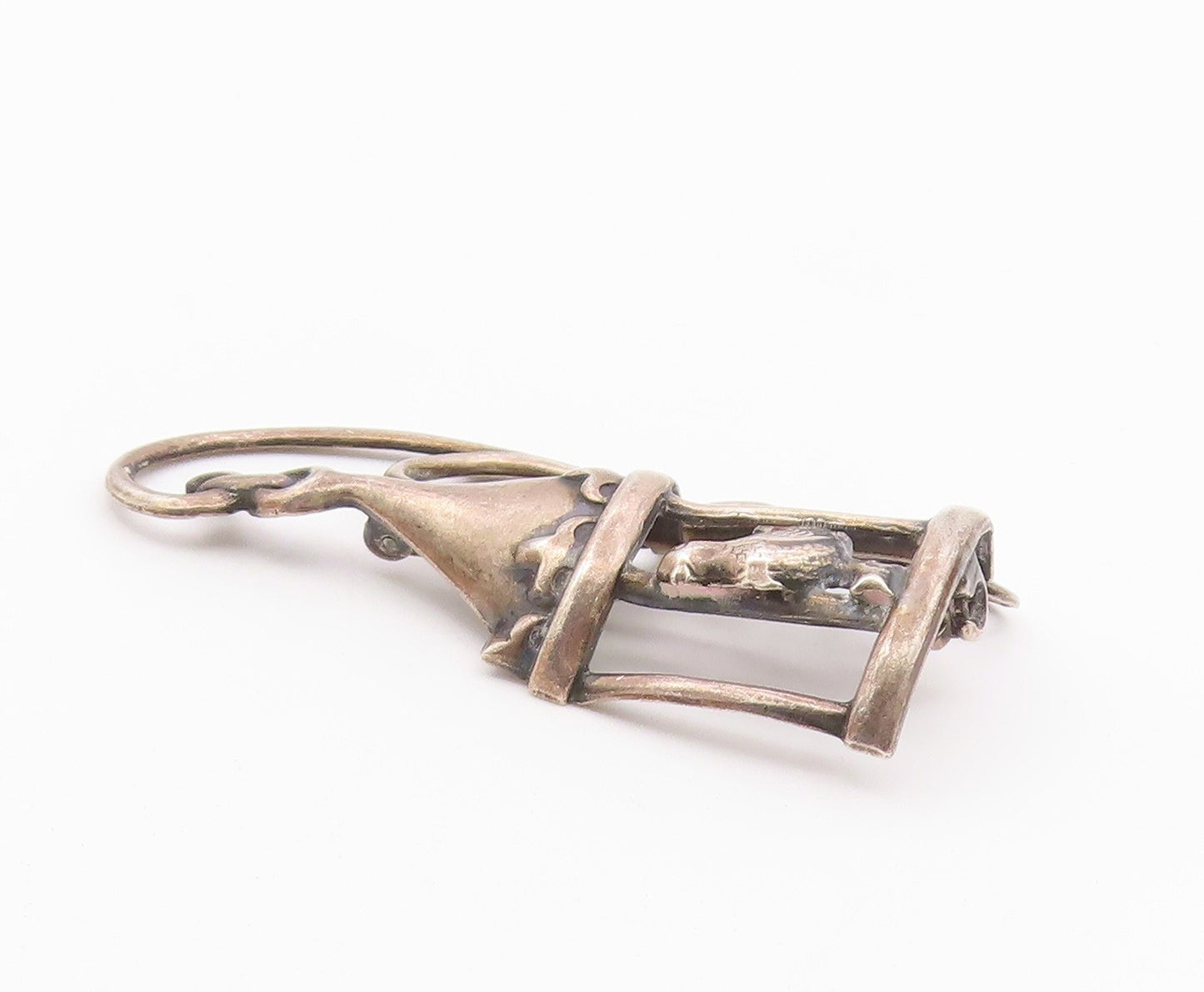 LANG 925 Sterling Silver  Vintage Shiny Swirl Bird Cage Brooch Pin  BP9142