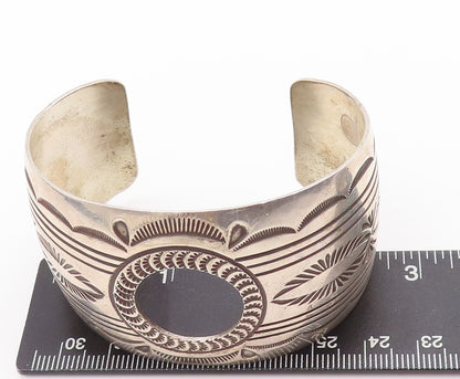 925 Sterling Silver Vintage Watch Cuff NAVAJO Solid Trible Design Carved  TR3772