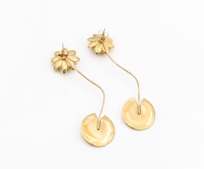 925 Sterling Silver Vintage Earrings Gold Plated Lotus Floral Drops  EG13821