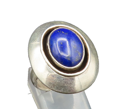 925 Silver  Vintage Cabochon Cut Lapis Lazuli Oval Frame Ring Sz 6.5  RG24571