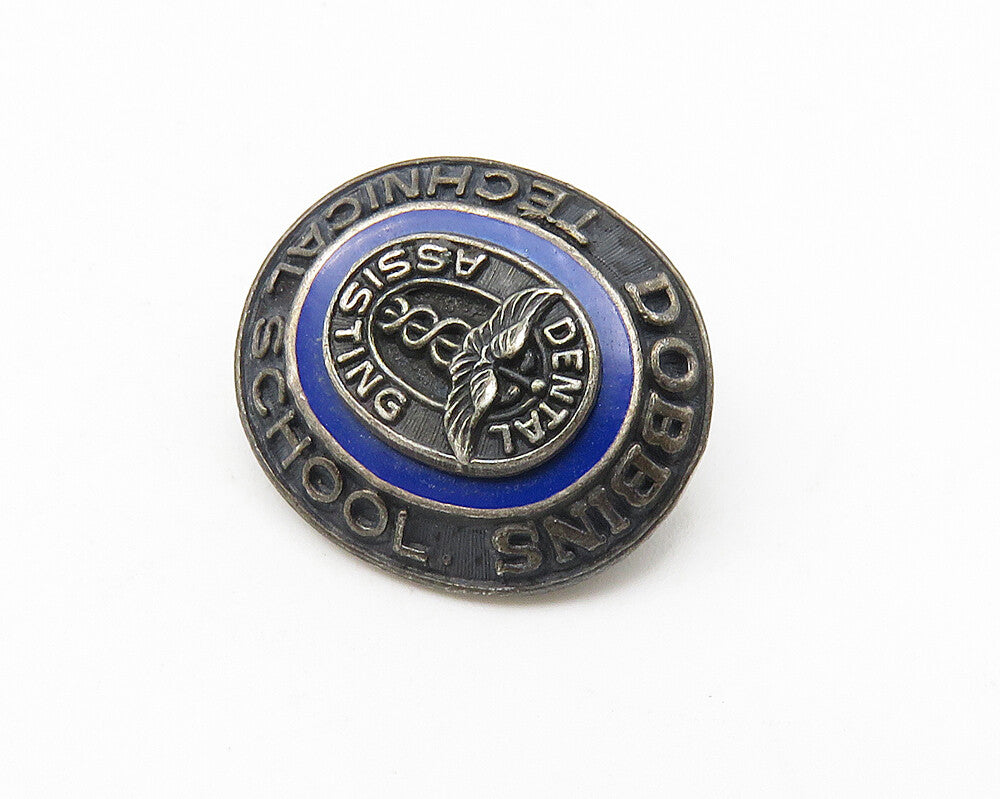 925 Sterling Silver  Vintage Enamel Dental Assisting School Brooch Pin  BP4190