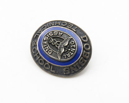 925 Sterling Silver  Vintage Enamel Dental Assisting School Brooch Pin  BP4190