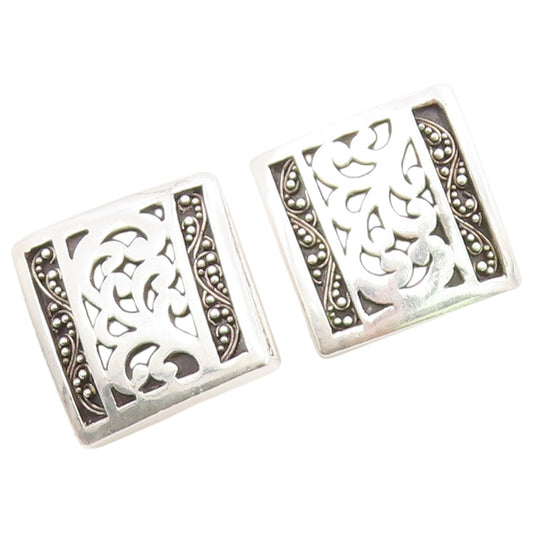 925 Sterling Silver Vintage Earrings LOIS HILL Scrollwork Square Clip On EG14479