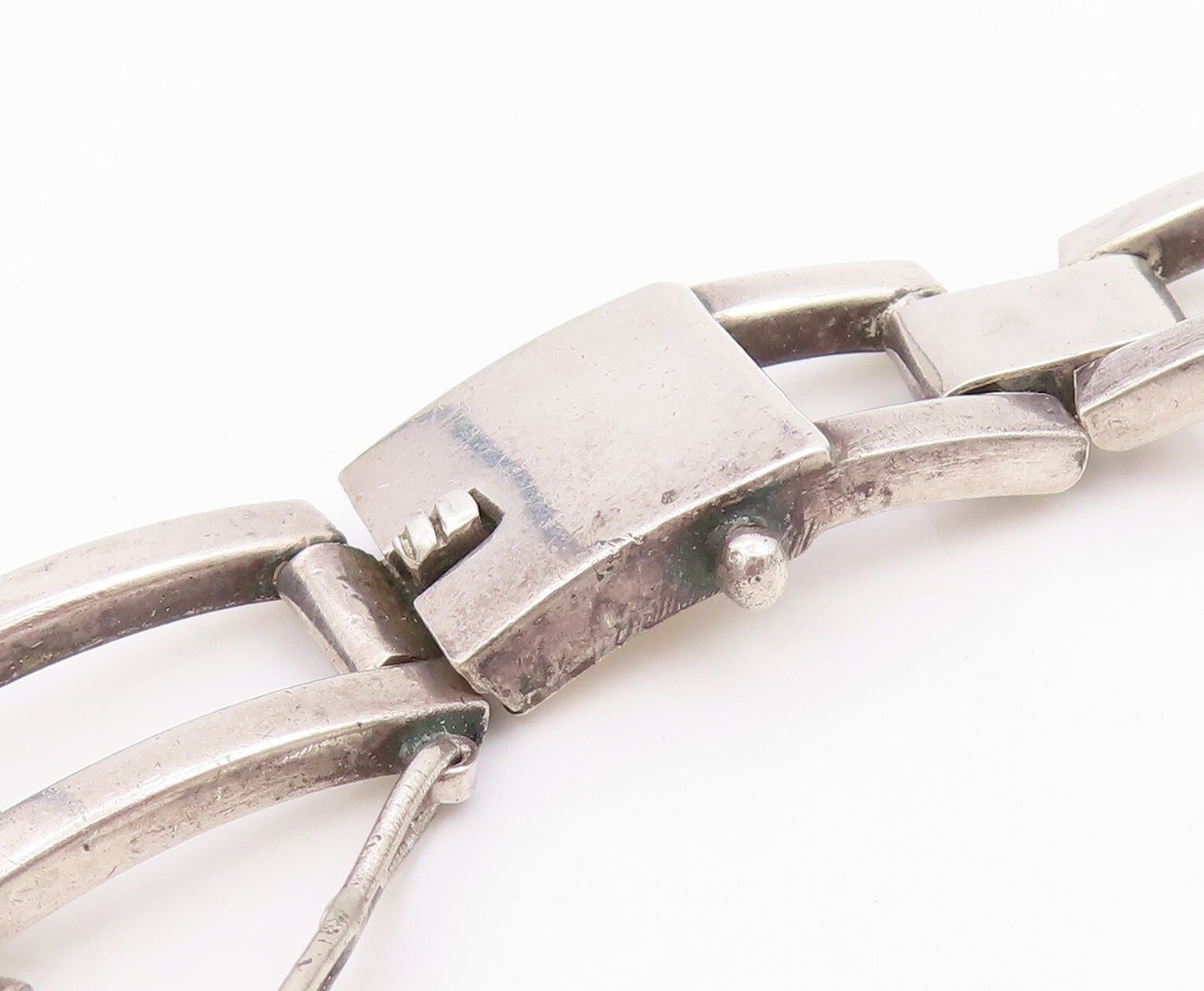 925 Sterling Silver Vintage Necklace MEXICO Brutalist Rectangle Choker  NE4443