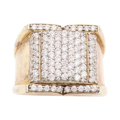 925 Sterling Silver Vintage Ring Gold Plated CZ Square Inlay  Sz 11  RG33162