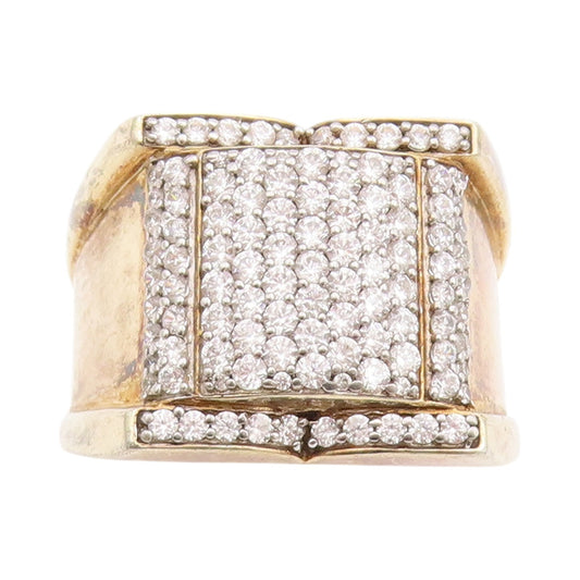 925 Sterling Silver Vintage Ring Gold Plated CZ Square Inlay  Sz 11  RG33162