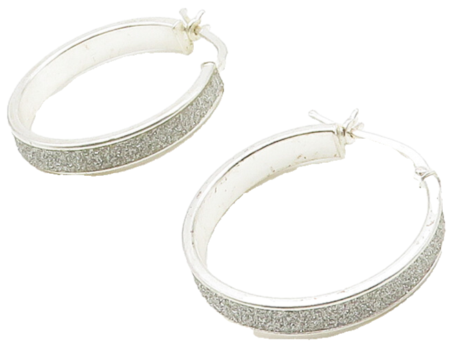 925 Sterling Silver  Sparkling Frosted Round Hoop Earrings  EG8347