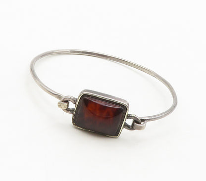 925 Sterling Silver  Vintage Cabochon Cut Amber Hook Bangle Bracelet  BT6227