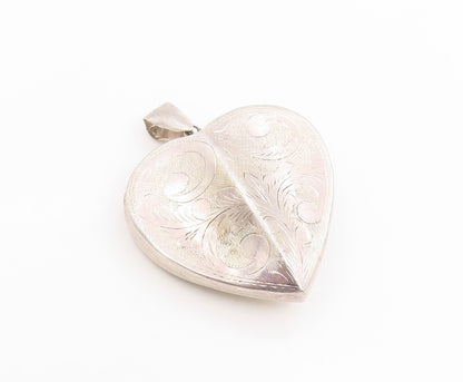 925 Sterling Silver Vintage Pendant Classic Floral Engraved Love Heart  PT26146