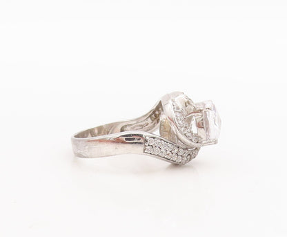 925 Sterling Silver Vintage Ring Designer Cut Spiral Topaz Inlay  Sz 6  RG29283