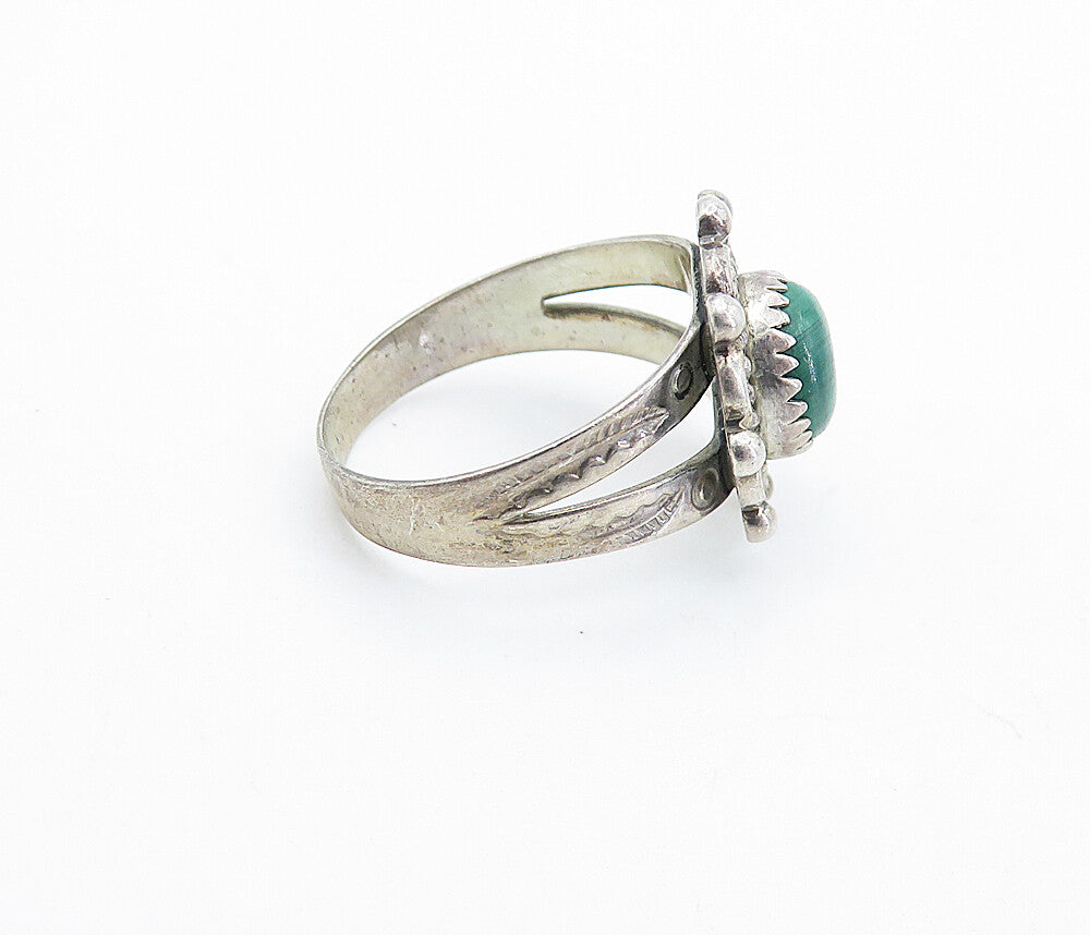 NAVAJO 925 Sterling Silver  Vintage Malachite Cocktail Ring Sz 4.5  RG6652