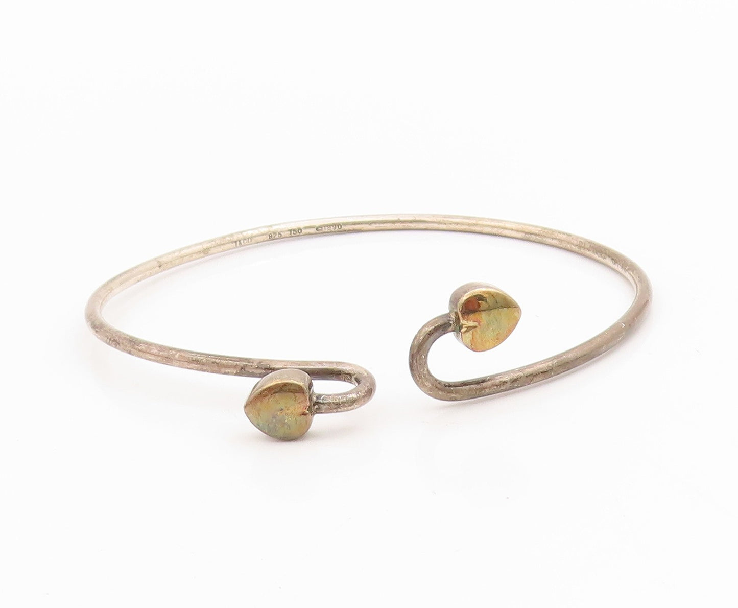 18k Gold & 925 Sterling Silver Vintage Bracelet TIFFANY Dual Love Heart  BT11513