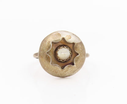 925 Sterling Silver Vintage Ring NAVAJO  Moonstone Starburst  Sz 6.5  RG35523