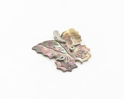 925 Sterling Silver  Abalone & Mother Of Pearl Butterfly Pendant  PT13773