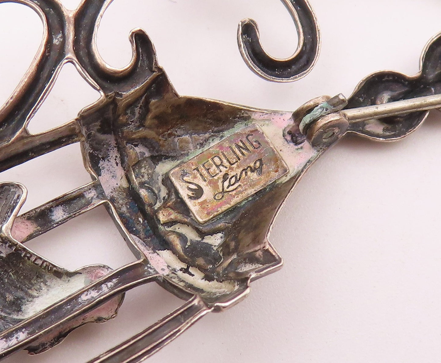 LANG 925 Sterling Silver  Vintage Shiny Swirl Bird Cage Brooch Pin  BP9142