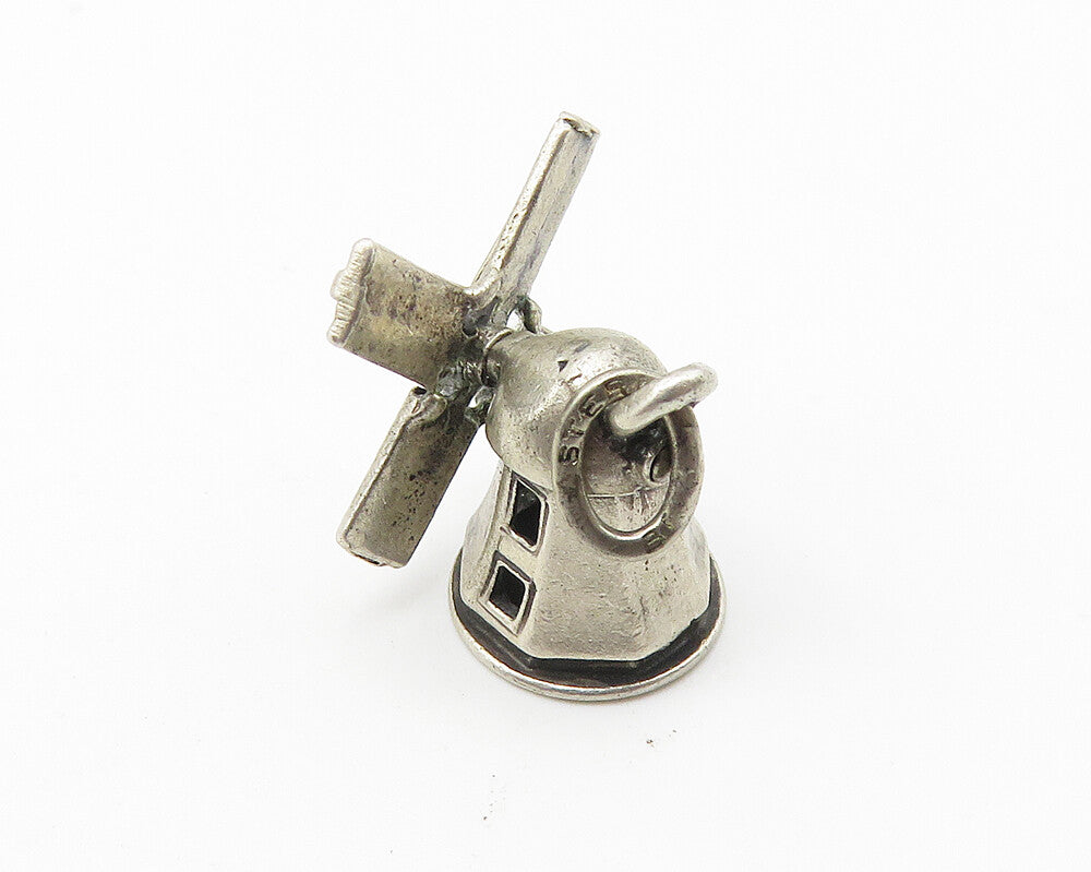 BEAU 925 Sterling Silver  Vintage Windmill Motif Drop Pendant  PT8336