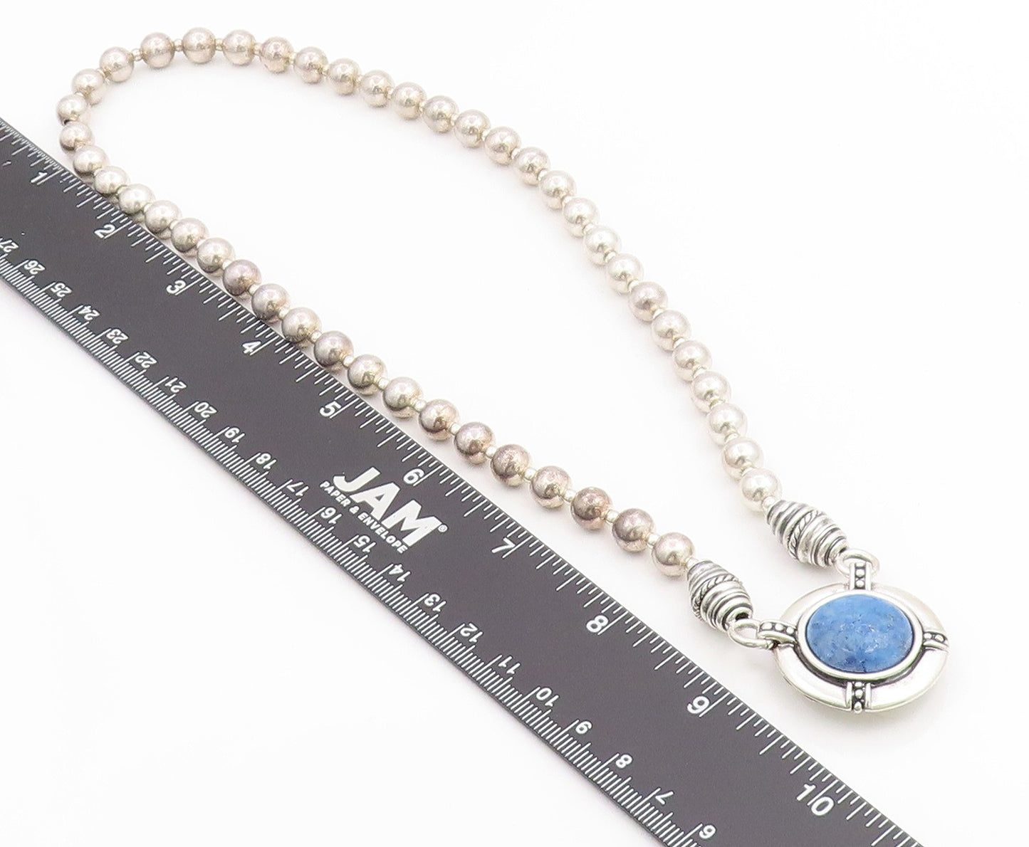 925 Sterling Silver Vintage Necklace CAROLYN POLLACK Lapis Lazuli Beaded  NE4863