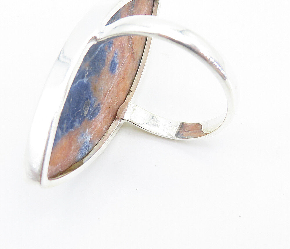 925 Sterling Silver  Sodalite Pointed Oval Shiny Cocktail Ring Sz 9.5  RG8430
