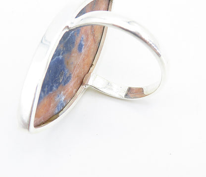 925 Sterling Silver  Sodalite Pointed Oval Shiny Cocktail Ring Sz 9.5  RG8430