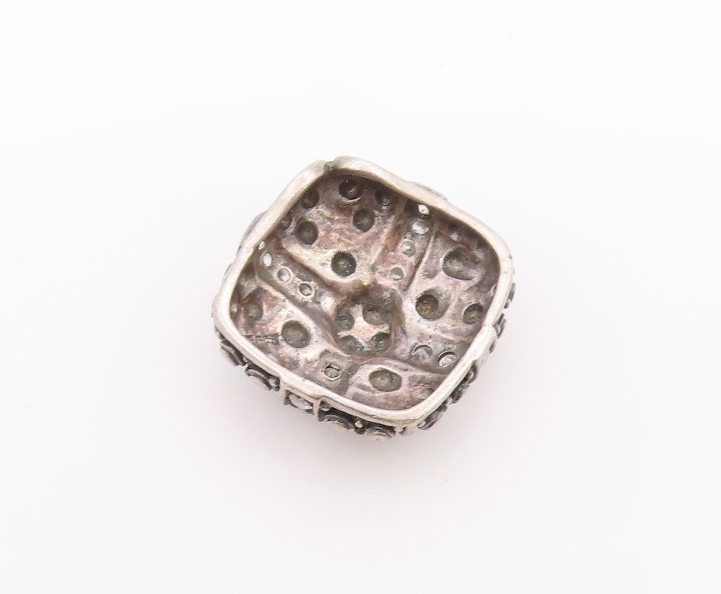 925 Sterling Silver Vintage Pendant Dark Toned CZ Dotted Square Design  PT24656