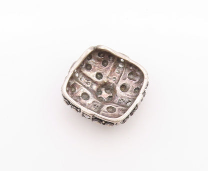 925 Sterling Silver Vintage Pendant Dark Toned CZ Dotted Square Design  PT24656