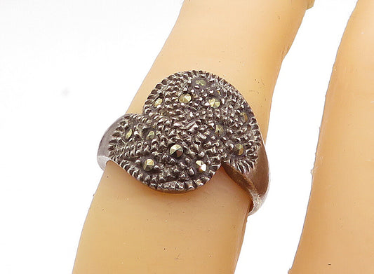 925 Sterling Silver  Vintage Marcasite Decorated Bypass Band Ring Sz 6  RG4203