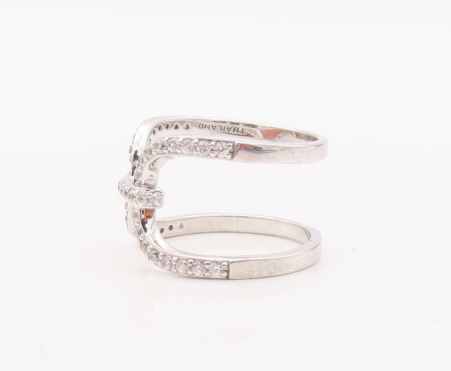 925 Sterling Silver Vintage Ring Designer Cutout CZ Inlay  Sz 7.5  RG29900