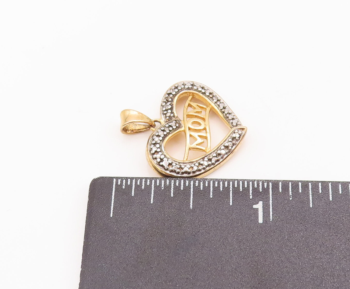 925 Sterling Silver Vintage Pendant Cutout CZ Beaded Heart Carved MOM  PT23066