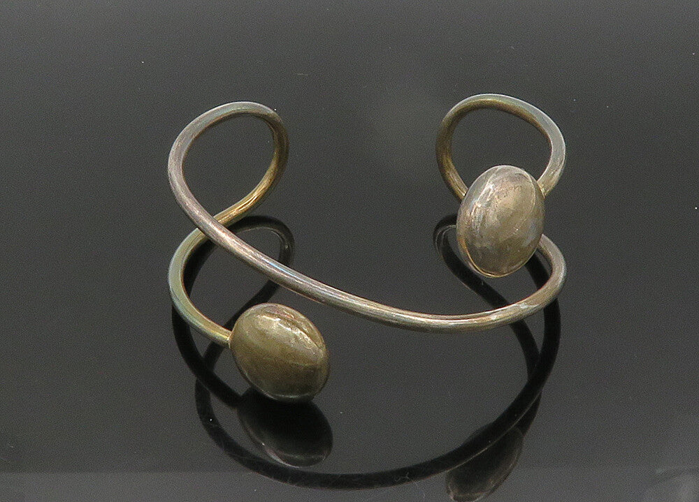 925 Sterling Silver  Vintage Dark Tone Hollow Ends Cuff Bracelet   BT8590