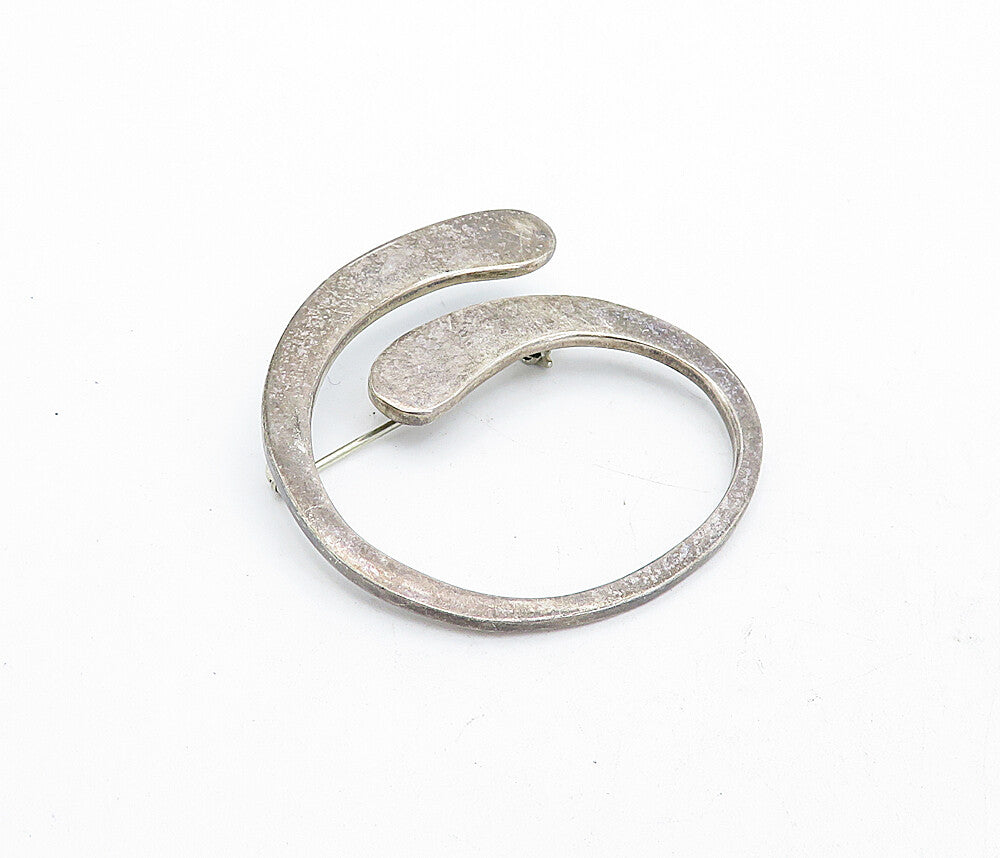 925 Sterling Silver  Vintage Smooth Dark Tone Round Swirl Brooch Pin  BP1990