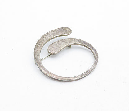 925 Sterling Silver  Vintage Smooth Dark Tone Round Swirl Brooch Pin  BP1990