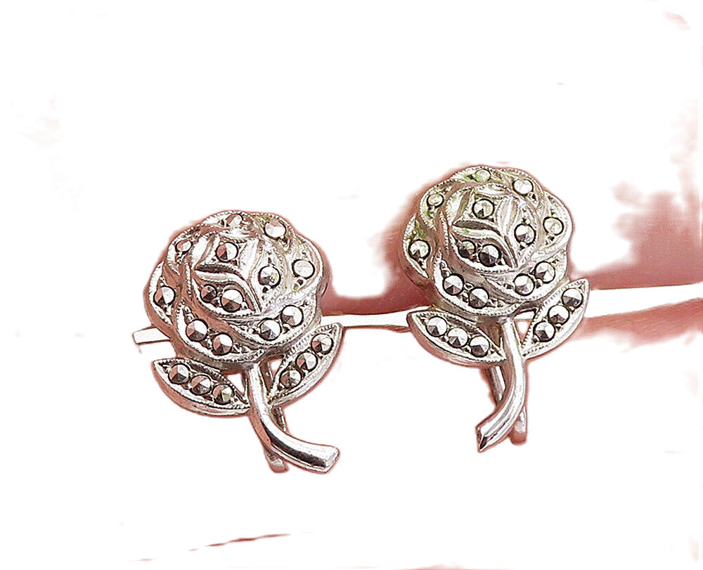 925 Sterling Silver  Vintage Shiny Flower Motif Non Pierce Earrings  EG2733