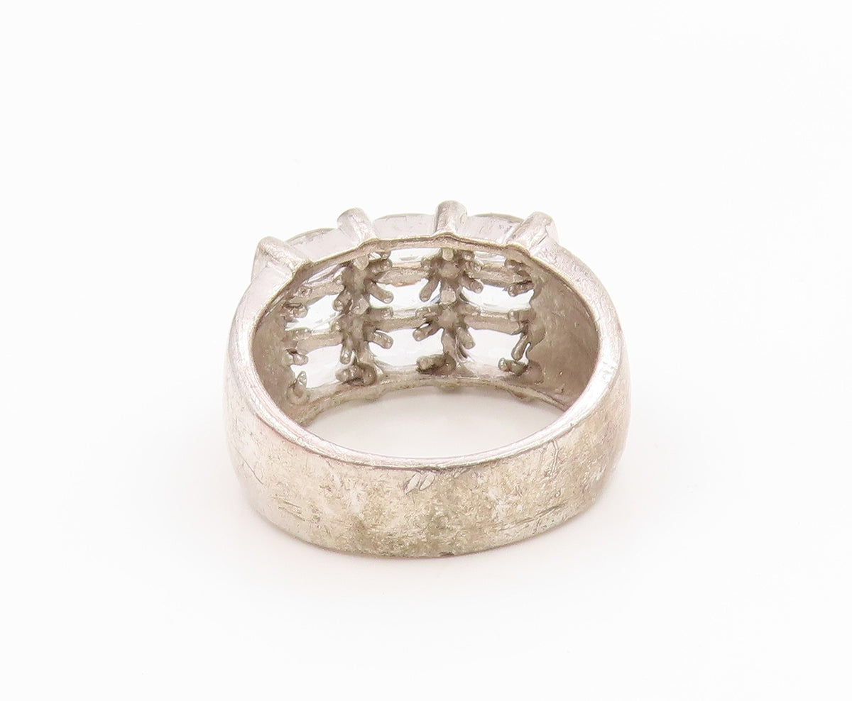 925 Sterling Silver Vintage Ring Classic White Topaz Statement Band Sz 7 RG36060