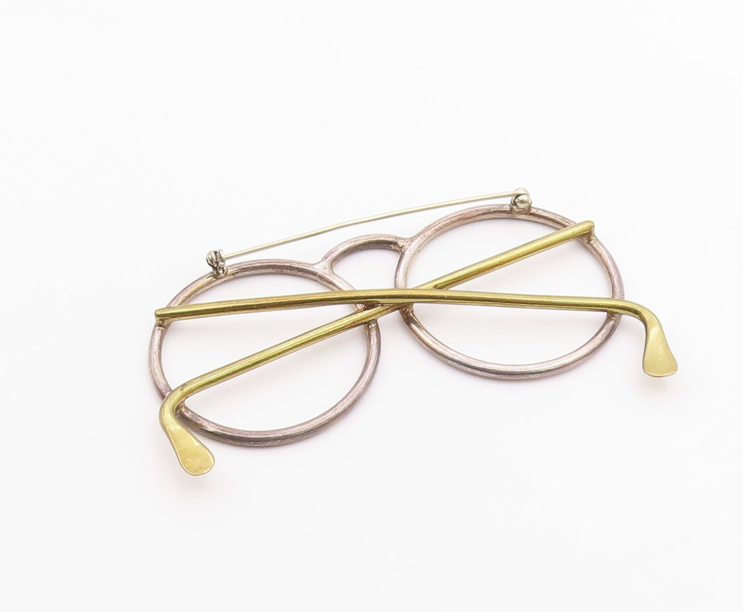925 Sterling Silver  Vintage Two Tone Eye Glasses Motif Brooch Pin  BP8221
