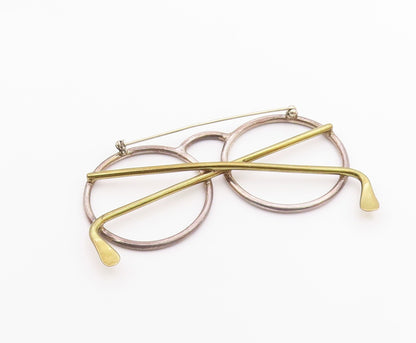 925 Sterling Silver  Vintage Two Tone Eye Glasses Motif Brooch Pin  BP8221