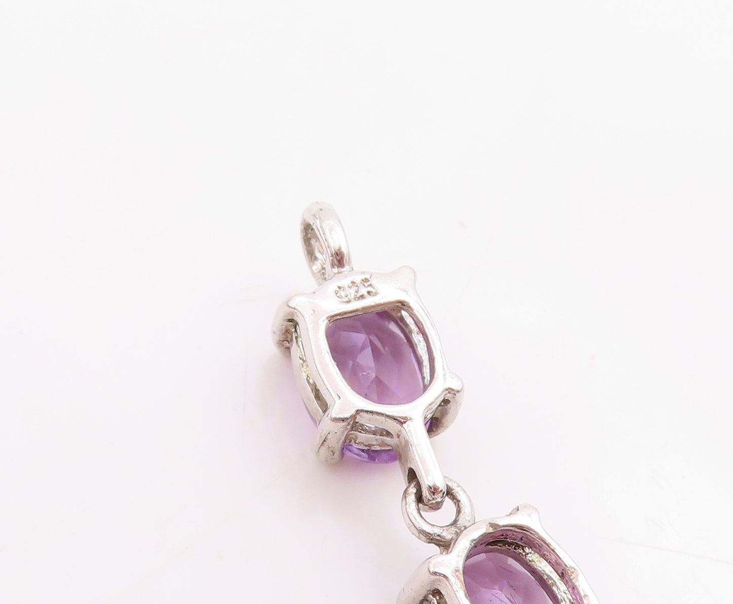 925 Sterling Silver Vintage Bracelet Elegant Real Amethyst Link Chain  BT11544