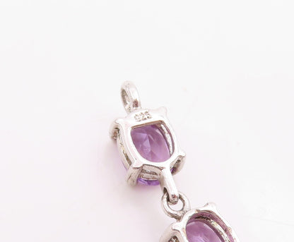 925 Sterling Silver Vintage Bracelet Elegant Real Amethyst Link Chain  BT11544
