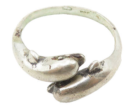 925 Sterling Silver  Vintage Dark Tone Dolphin Bypass Band Ring Sz 8  RG11797