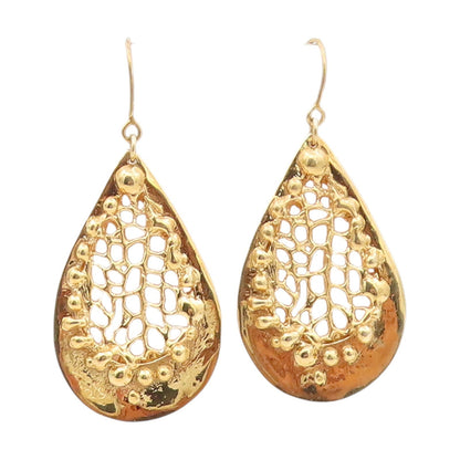 925 Sterling Silver Vintage Earrings Gold Plated Openwork Teardrops  EG13886