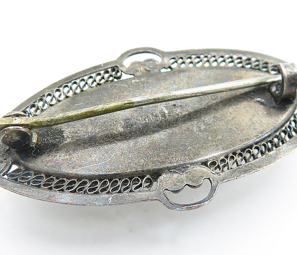925 Sterling Silver  Vintage Cabochon Cut Milky Quartz Brooch Pin  BP2606
